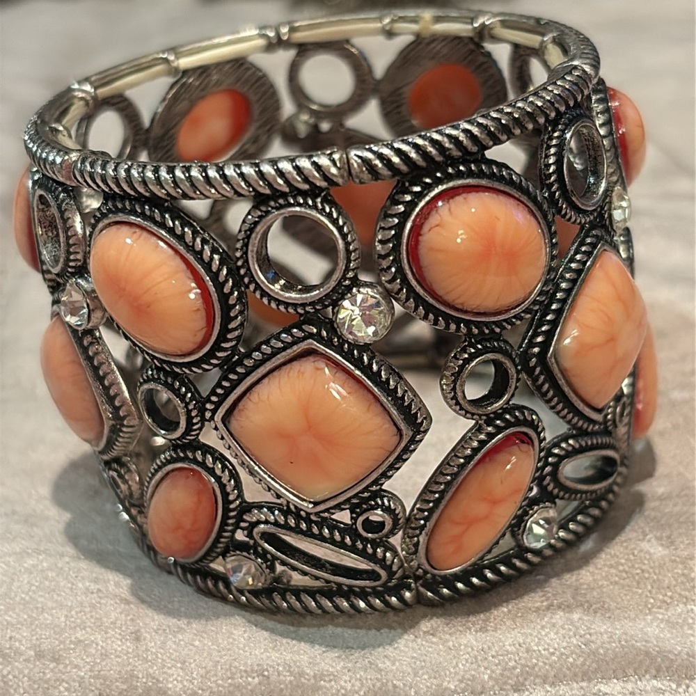 Chico's Pink and Silver Filigree Cuff Bracelet 7-8”
